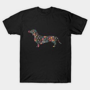 Dachshund Floral Watercolor Art T-Shirt